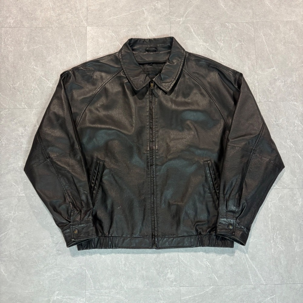 Vintage black leather bomber jacket